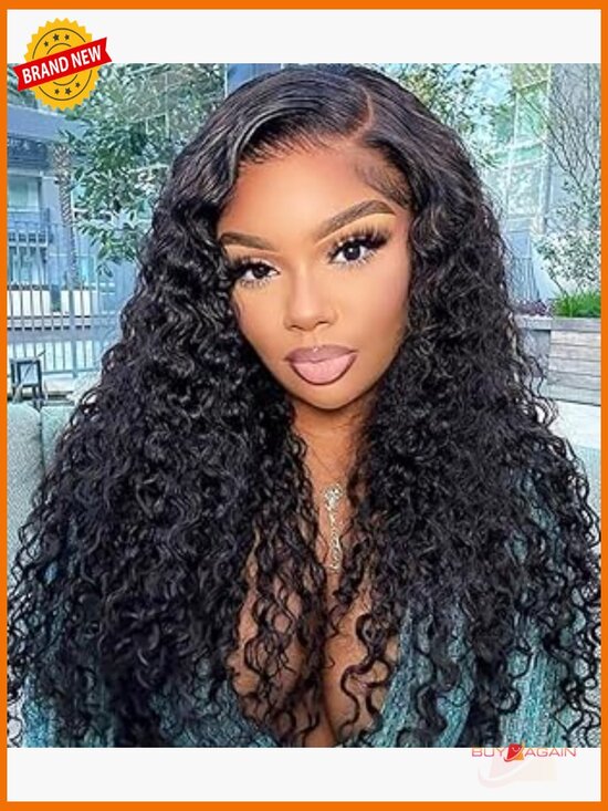 Deep Wave Lace Front Wig Human Hair Glueless 180 Density Pre Plucked Natural